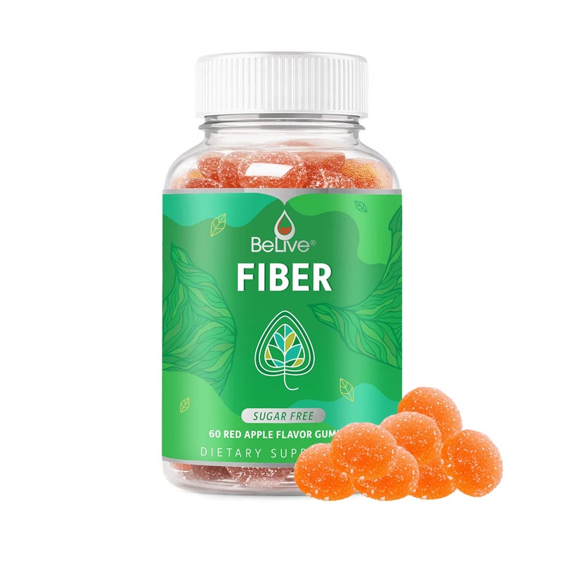 BeLive Fiber Gummies - Prebiotic Fiber Supplement with Chicory Root & Inulin for Digestive Support & Overall Gut Health I Vegan, Sugar Free Gummies for Adults & Children | 60 Ct - Apple Flavor - Image 1